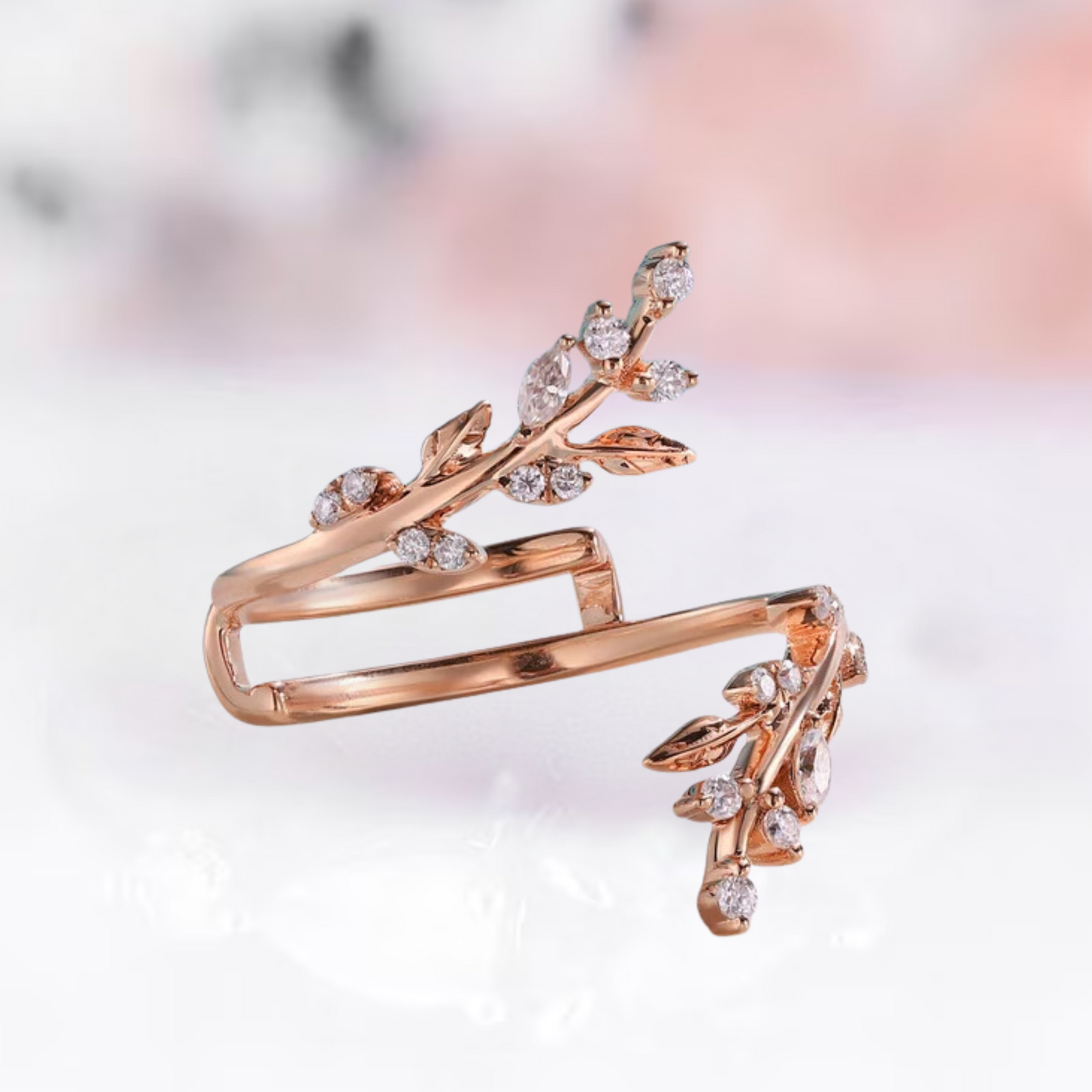 Marquise & Round Diamond Leaf Wedding Wrap Ring Jacket in 14K Rose Gold Vermeil - Engagement Wrap Ring Enhancer Gift For Her