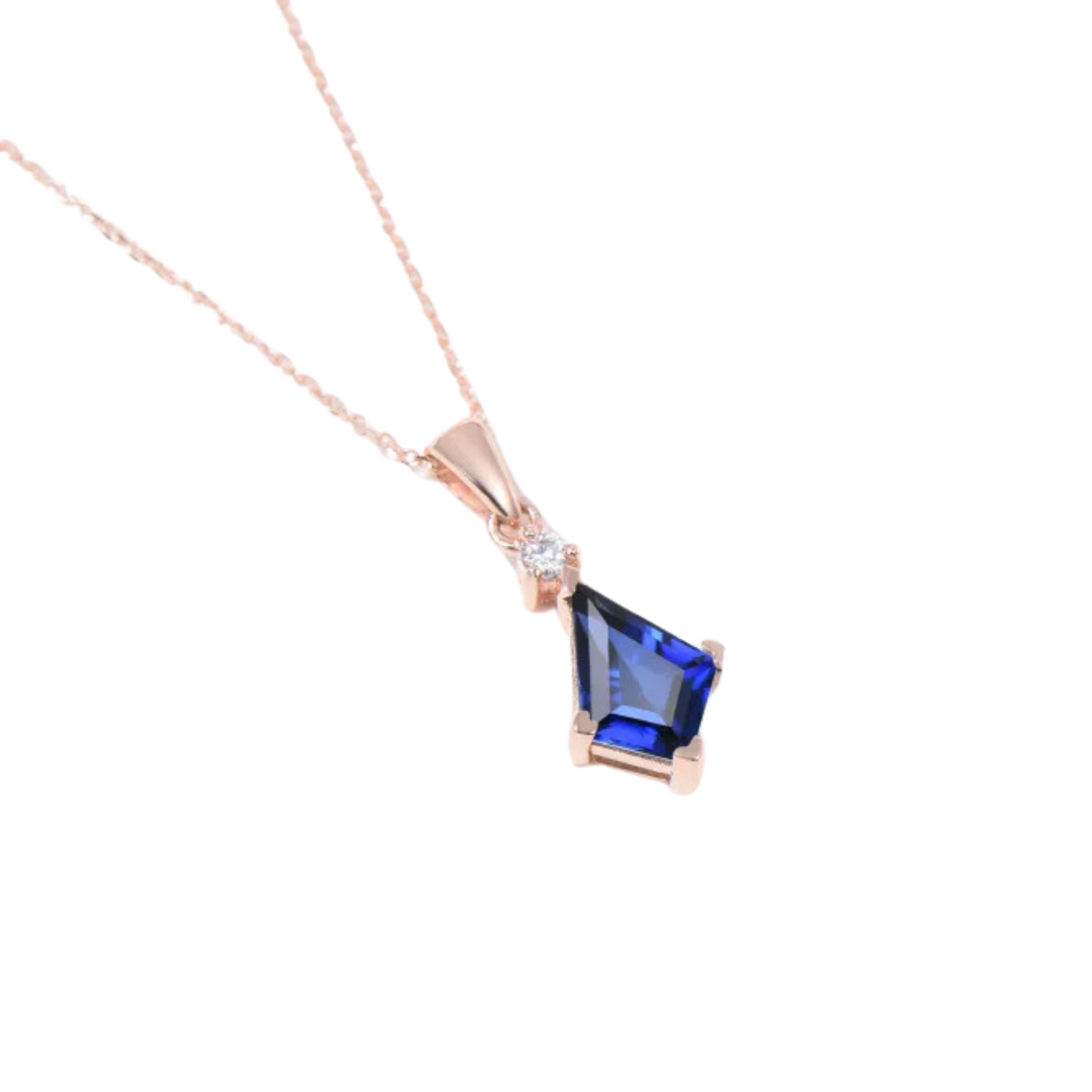 Blue Sapphire Wedding Necklace 14K Rose Gold Finish - Bridal Pendant Gift For Her