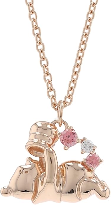 Disney Treasures Winnie the Pooh Pink & White Diamond Necklace in Rose Gold Plated on Sterling Silver