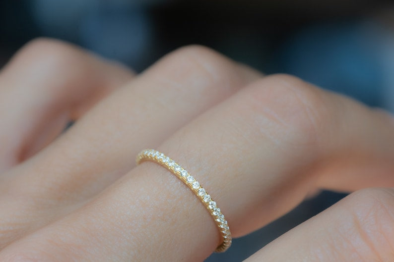 Dainty Diamond Stacking Eternity Ring Gold Minimalist CZ Ring