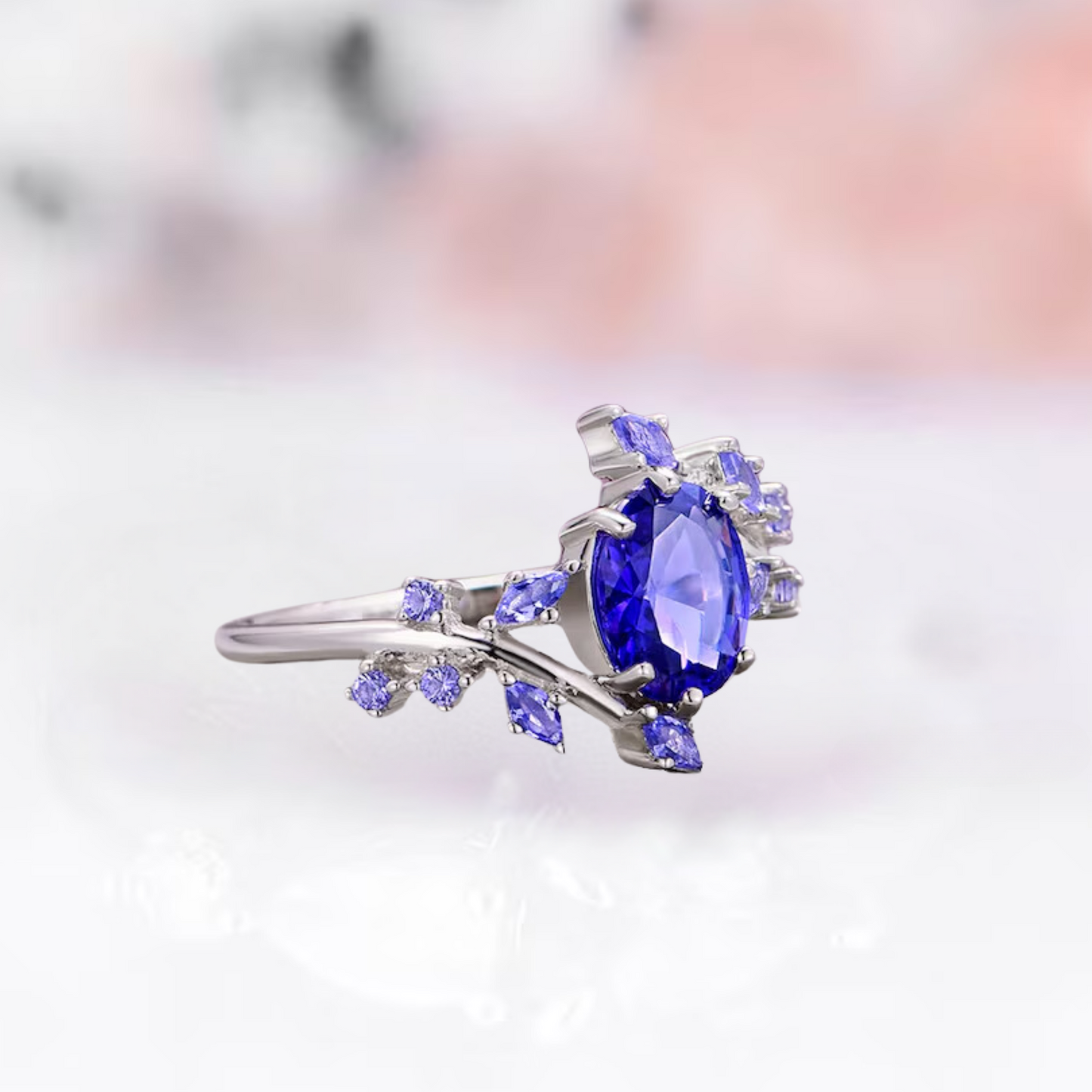 Blue Sapphire Leaf Engagement Ring For Women in 925 Sterling Silver Leaf Sapphire Promise Ring - September Birthstone