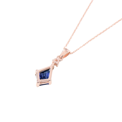 Blue Sapphire Wedding Necklace 14K Rose Gold Finish - Bridal Pendant Gift For Her