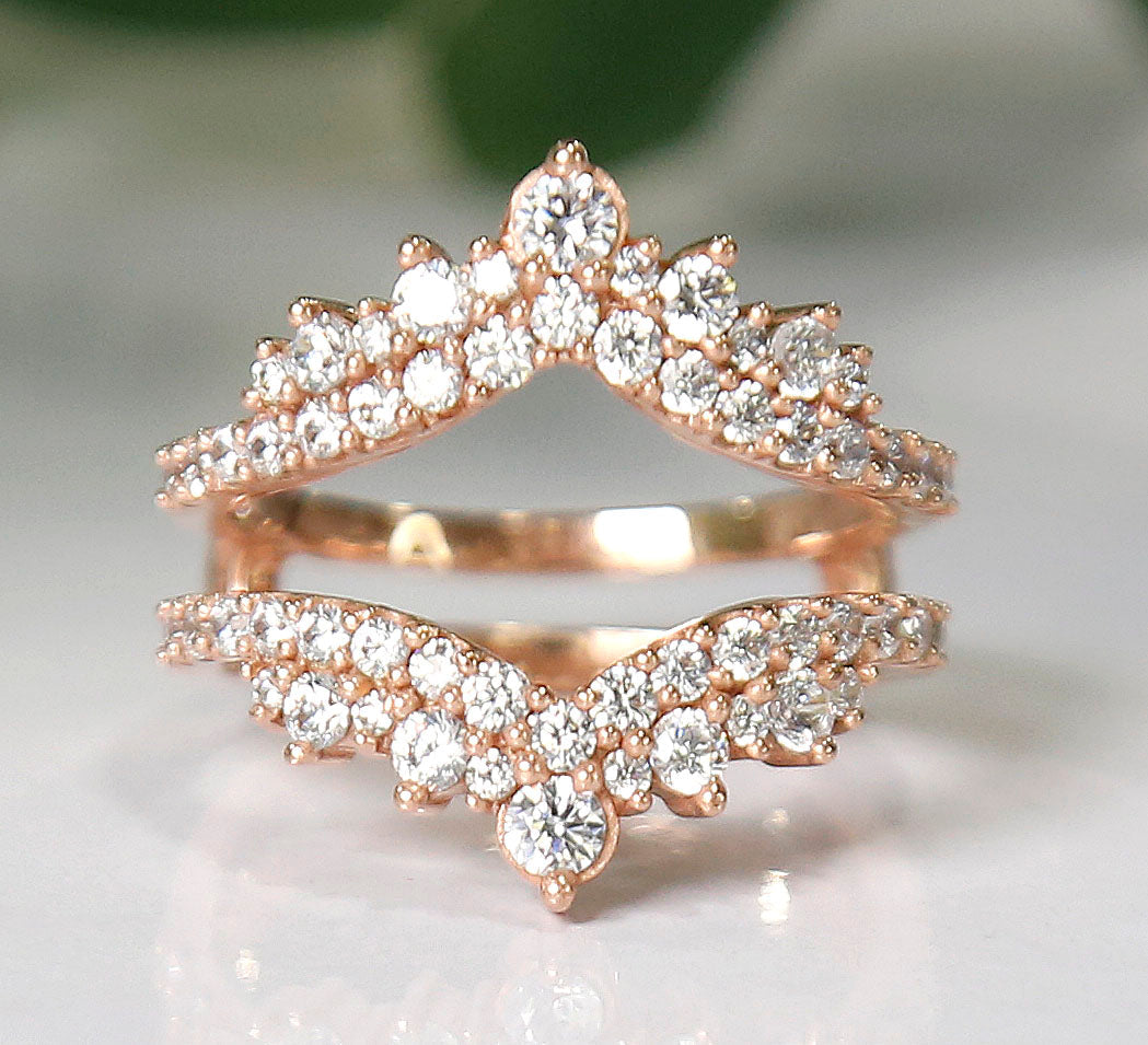 Diamond Crown Ring Enhancer & Wrap Ring in 14K Rose Gold Finish-Ring Wrap Enhance-AJUKEnterprise