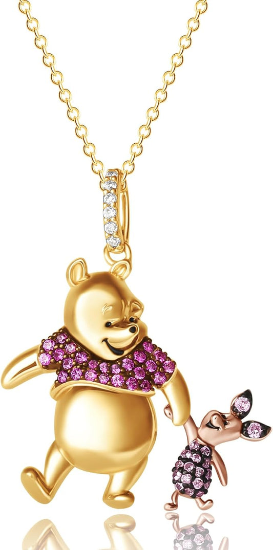 Disney Winnie the Pooh Necklace 18" Gold Plated Necklace Gifts for Womens