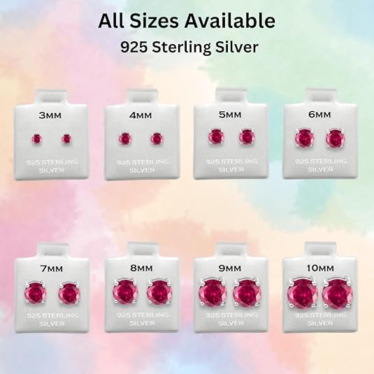 Round Cut Ruby Studs Earrings in 925 Sterling Silver - July Birthstone - Solitaire Wedding Engagement Studs For Her - Bridemade Gift - Handmade Jewerly For Womens