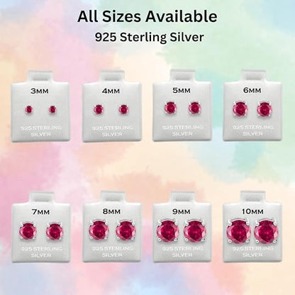 Round Cut Ruby Studs Earrings in 925 Sterling Silver - July Birthstone - Solitaire Wedding Engagement Studs For Her - Bridemade Gift - Handmade Jewerly For Womens