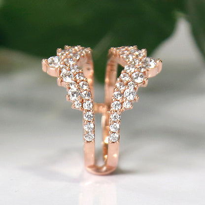 Diamond Crown Ring Enhancer & Wrap Ring in 14K Rose Gold Finish-Ring Wrap Enhance-AJUKEnterprise