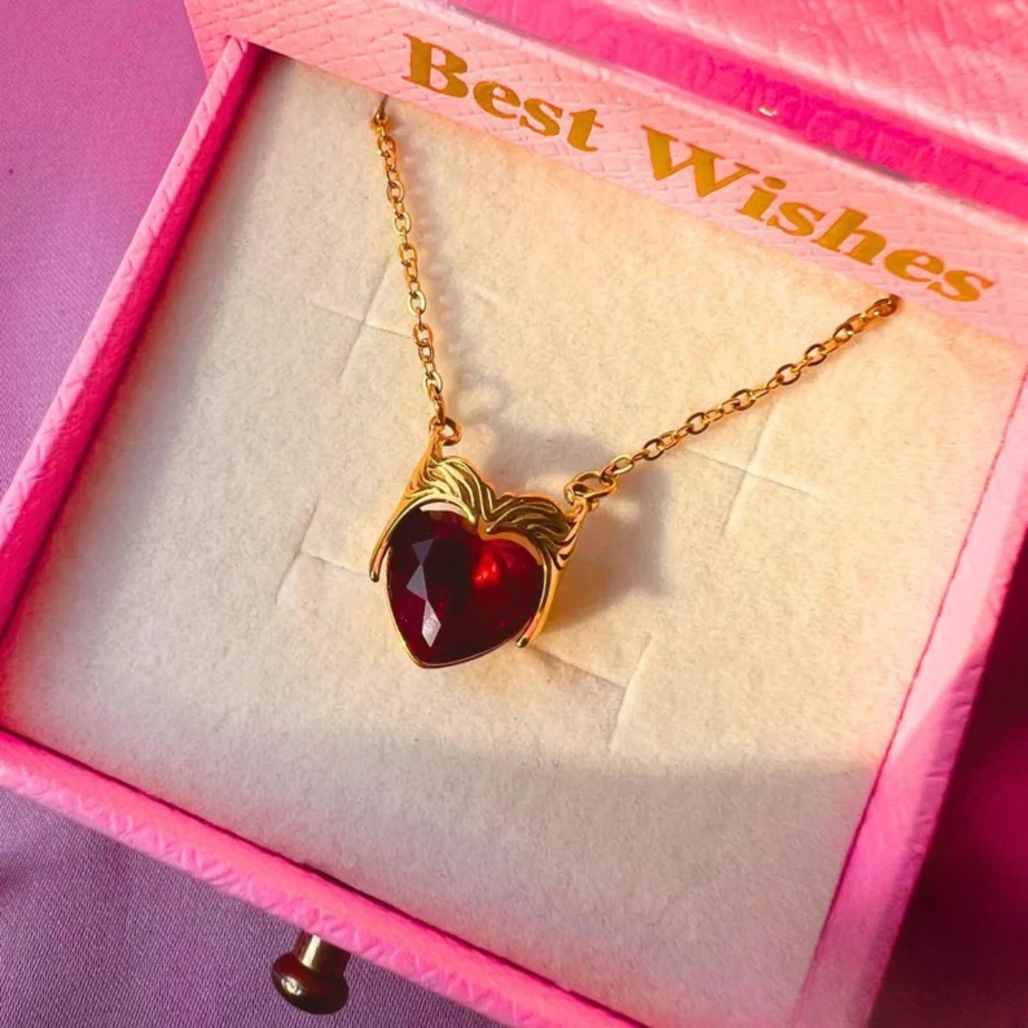 Red Heart Necklace - Witch Crown Inspired Necklace in 14k Yellow Gold Vermeil - Witch Ring - Christmas Gift for Her - Magical Jewelry