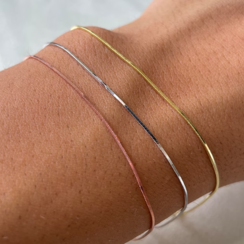 Unisex Snake Chain Bracelet- Simple Thin Gold-Silver-Rose Gold Herringbone Chain- Dainty Bracelet