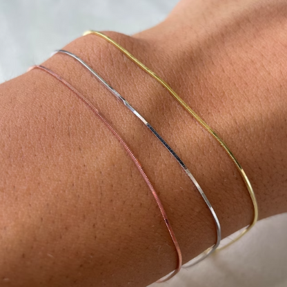 Unisex Snake Chain Bracelet- Simple Thin Gold-Silver-Rose Gold Herringbone Chain- Dainty Bracelet
