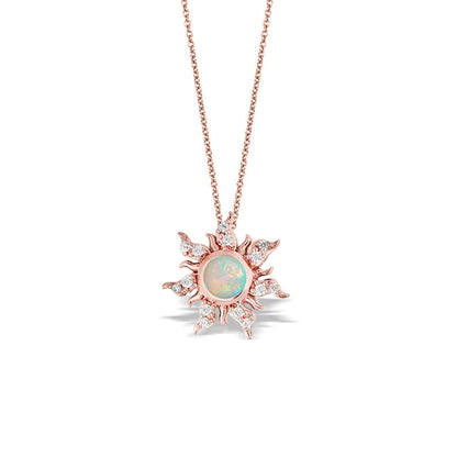 Rapunzel Fire Opal & Diamond Magic Sunflower Pendant Necklace 18"inch