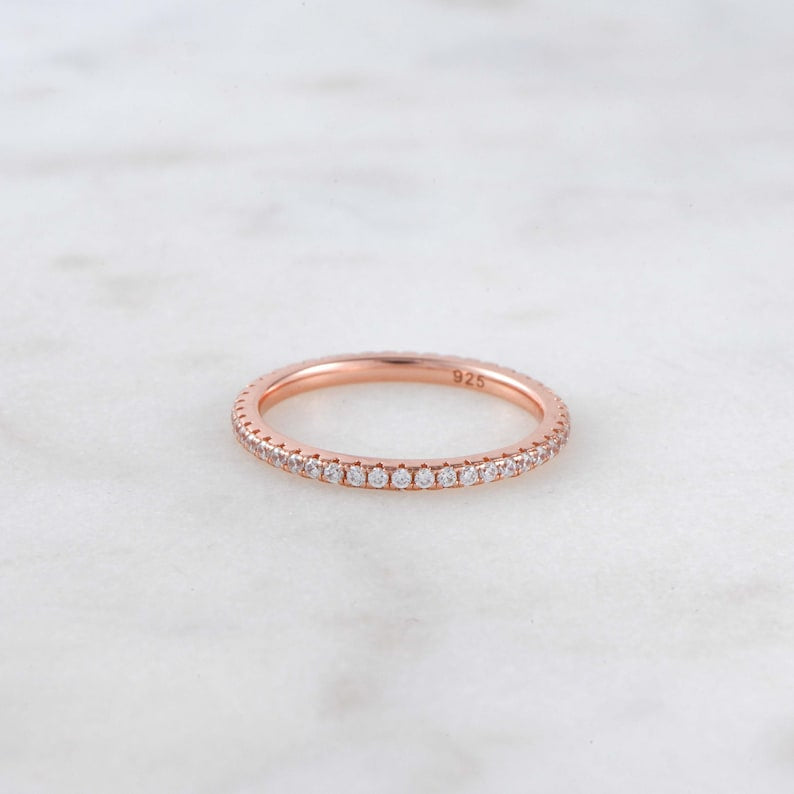 Dainty Diamond Stacking Eternity Ring Gold Minimalist CZ Ring