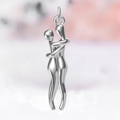 Love Style Hug Couple Pendant Necklace in 925 Sterling Silver - Anniversary Gift - Gift For Wife