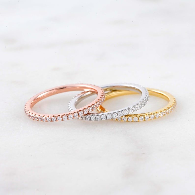 Dainty Diamond Stacking Eternity Ring Gold Minimalist CZ Ring