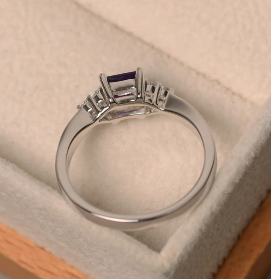 Princess Cut Amethyst Engagement Ring in Sterling Silver February Birthstone Anniversary Gift For Her