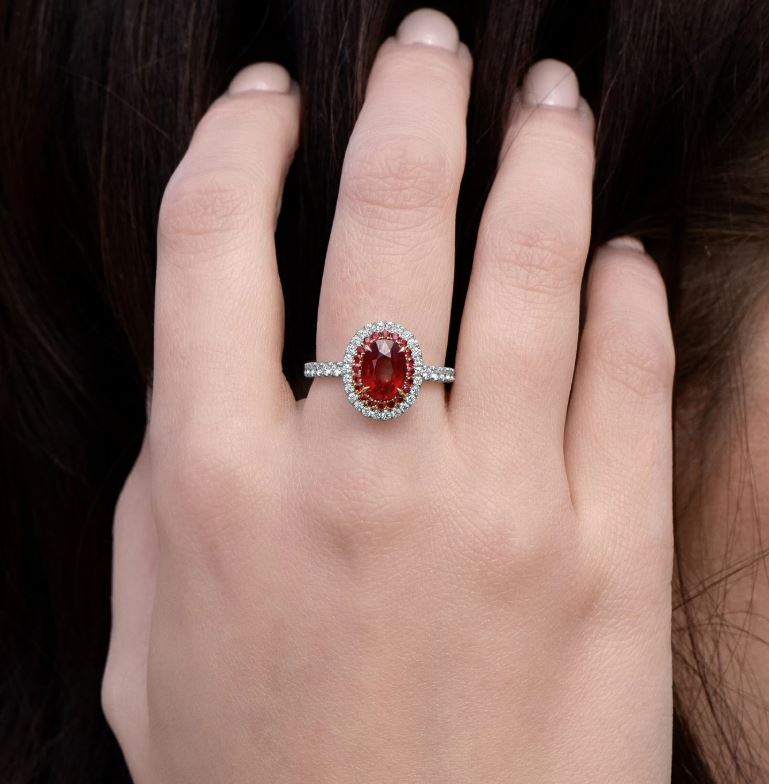 Ruby & Diamond Halo Engagement Ring in 925 Sterling Silver Promise Ring - July Birthstone - Proposal Ring For Her