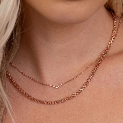 V Shaped Necklace in 925 Sterling Silver with 14K Rose Gold Plating - Anniversary Gift For Her