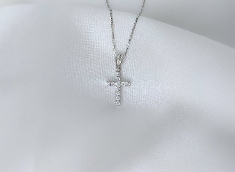 Tiny Cross Necklace in 14K Gold Finish - Mini Cross Pendant - Dainty Cross Charm