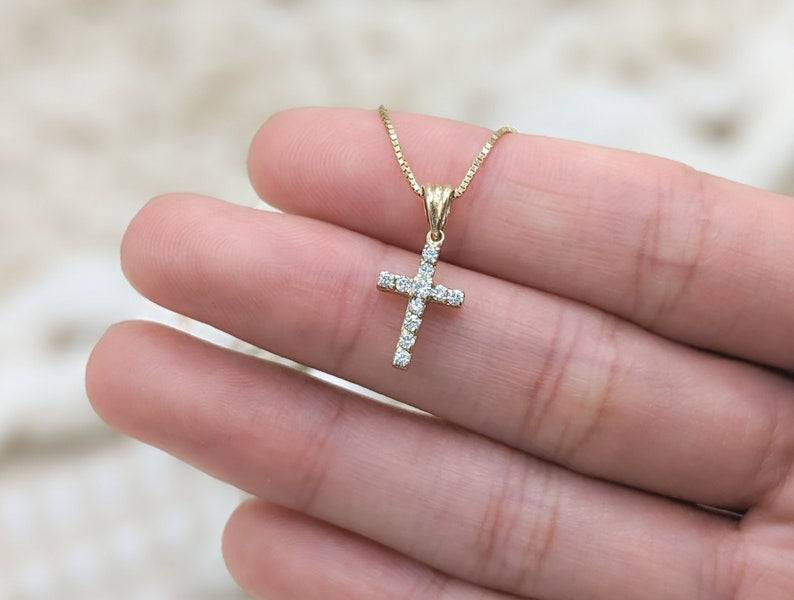 Tiny Cross Necklace in 14K Gold Finish - Mini Cross Pendant - Dainty Cross Charm