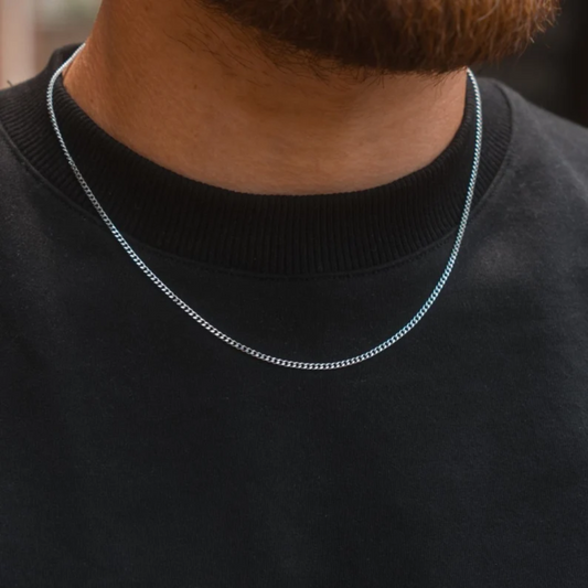 Thin 2mm Silver Cuban Chain Necklace - Chains For Men - Stainless Steel Chain Necklace