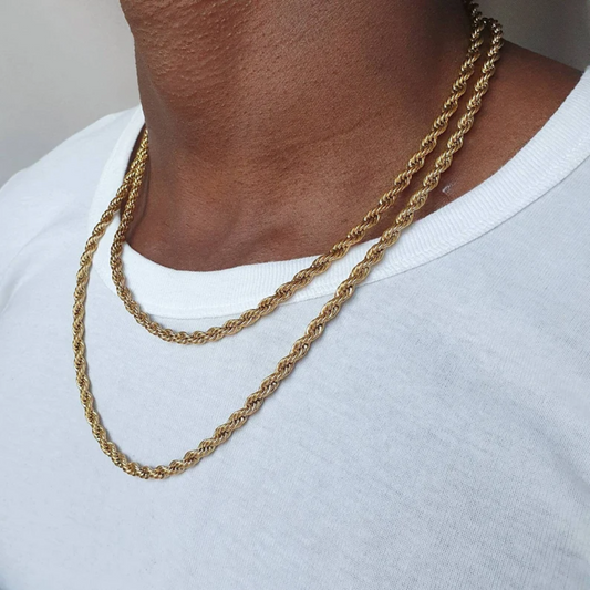 18k Gold Finish mens layering chain necklaces - quality twist rope chain for men - rope necklace 5mm - Gift for Dad