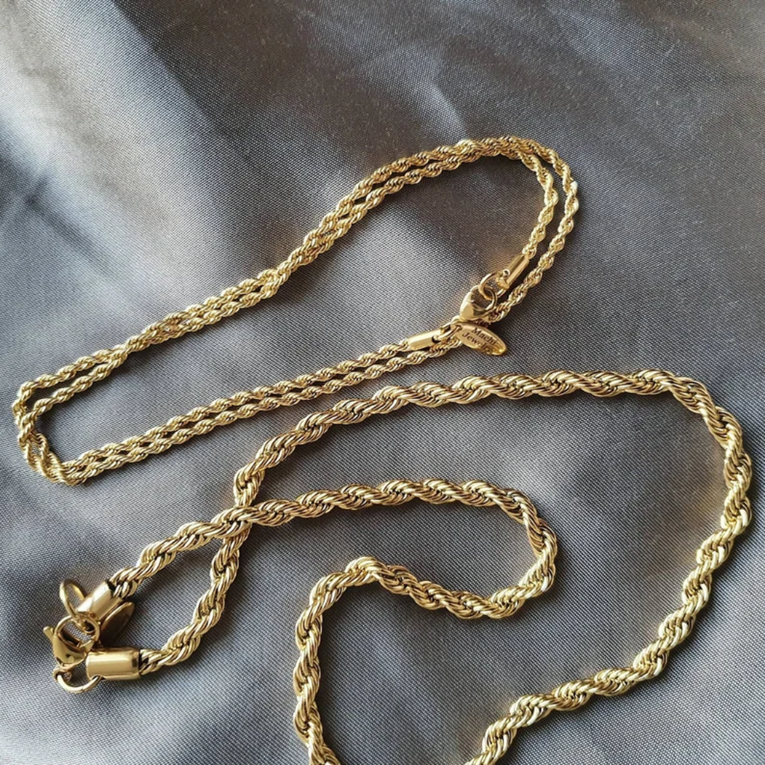 18k Gold Finish mens layering chain necklaces - quality twist rope chain for men - rope necklace 5mm - Gift for Dad