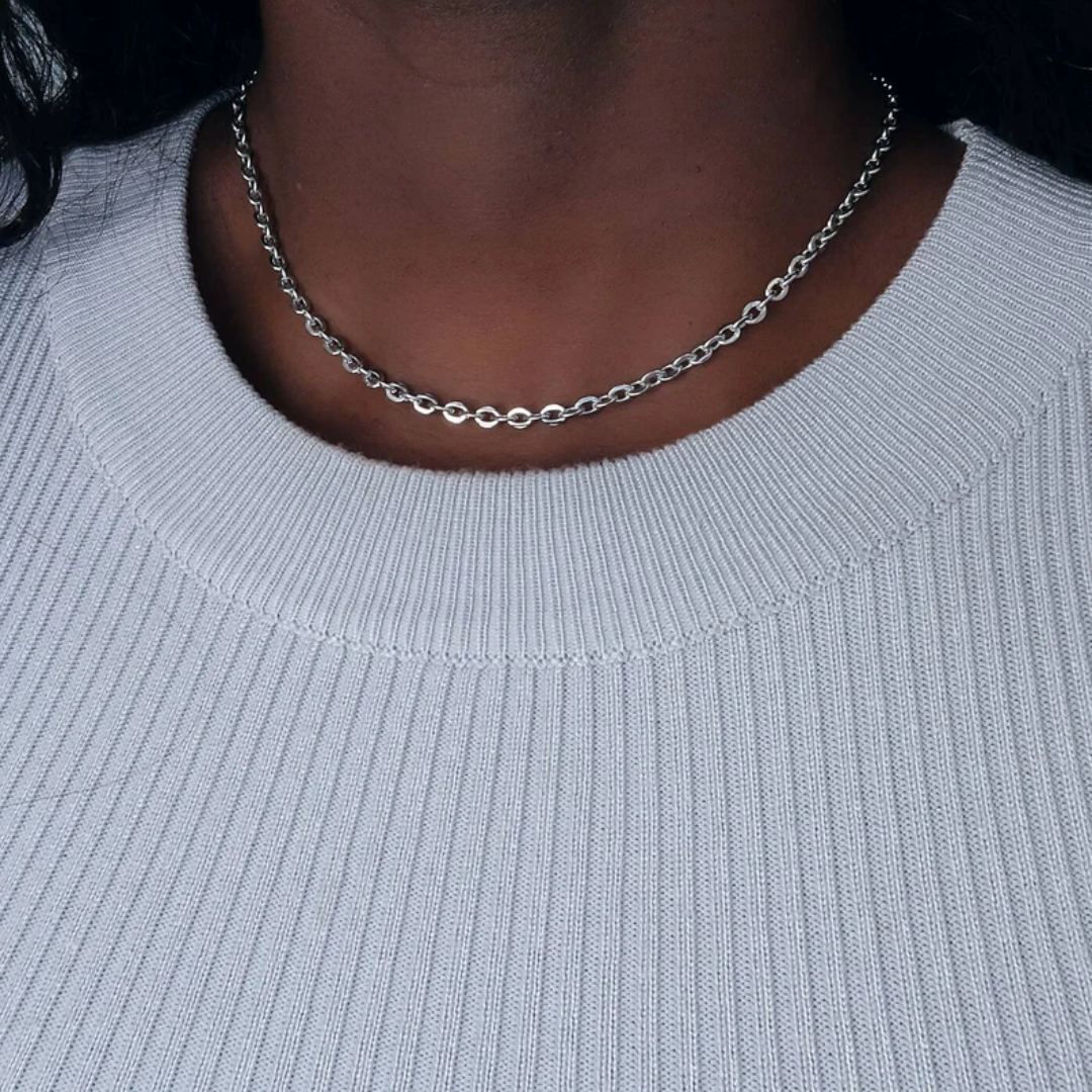 Chunky Silver link Chain Choker layered Necklace for Women
