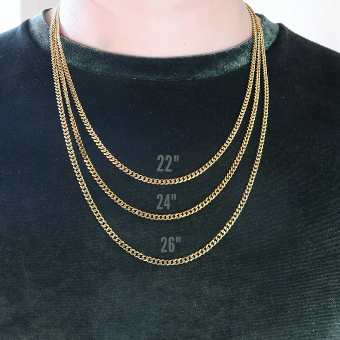 Mens cuban Link chain 3mm 18k Gold Finish curb Necklace for men - Valentines Day Jewellery gift for him