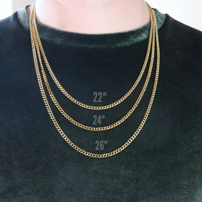 Mens cuban Link chain 3mm 18k Gold Finish curb Necklace for men - Valentines Day Jewellery gift for him