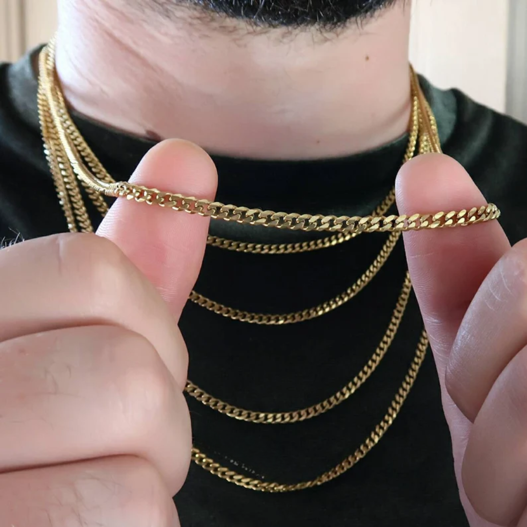 Mens cuban Link chain 3mm 18k Gold Finish curb Necklace for men - Valentines Day Jewellery gift for him