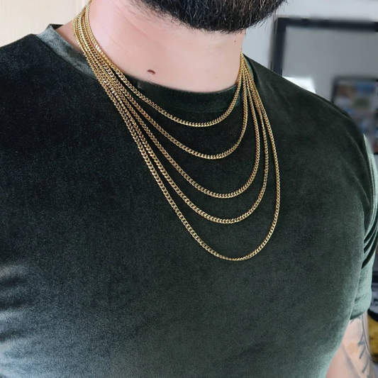 Mens cuban Link chain 3mm 18k Gold Finish curb Necklace for men - Valentines Day Jewellery gift for him