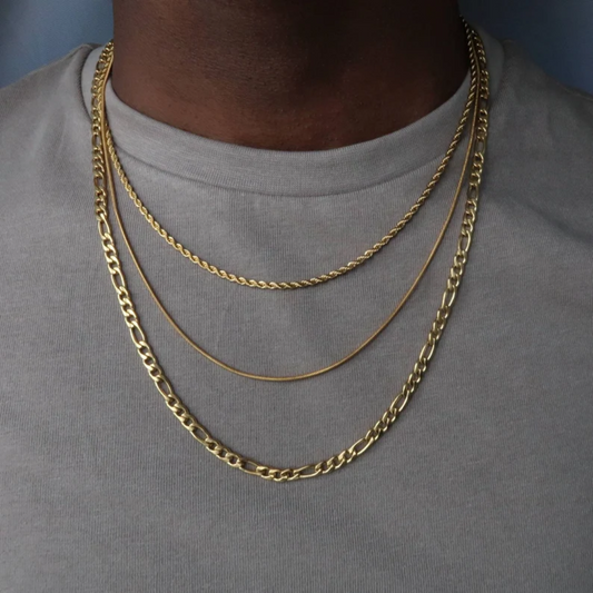 Layered Chain Necklace set for men - 18K Gold Finish Figaro Necklace - rope Chain For Man - birthday Gift For boyfriend