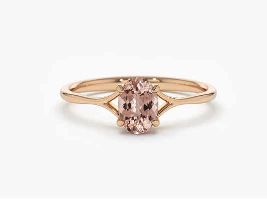 Natural Morganite Solitaire Promise Ring in 925 Silver Rose Gold Plated - Classic Dainty Ring