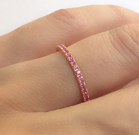 Pink Sapphire Eternity Band in 18k Gold Plated - Sapphire Wedding Ring - Matching Band