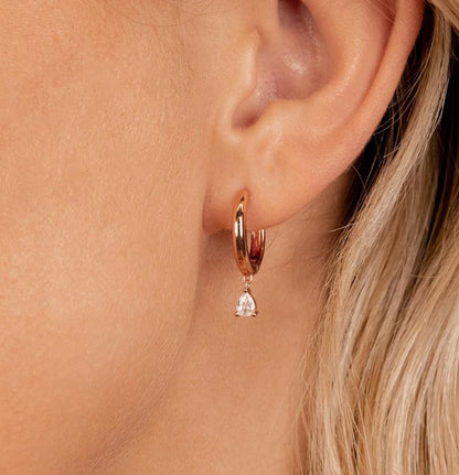 Pear Shaped Diamond Hoop Earring in 925 Sterling Silver with 18k Rose Gold Plating - Gift For Christmas