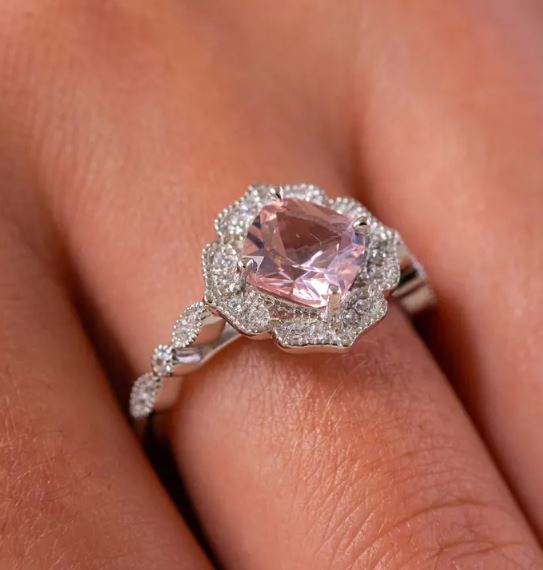 Vintage Morganite Engagement Ring in Sterling Silver - June Birthstone Birthday Gift For Her