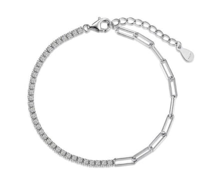 Half Tennis and Half Paper Clip Diamond Tennis Bracelet in 925 Sterling Silver Anniversary Gift For Her