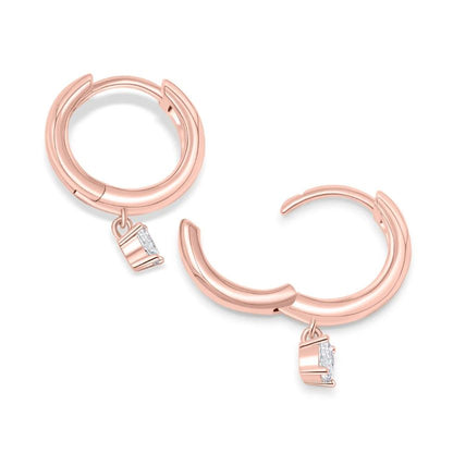 Oval Shaped Diamond Dangle Hoop Earring in 925 Sterling Silver with 18k Rose Gold Plating - Gift For Mom