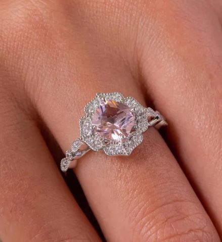 Vintage Morganite Engagement Ring in Sterling Silver - June Birthstone Birthday Gift For Her