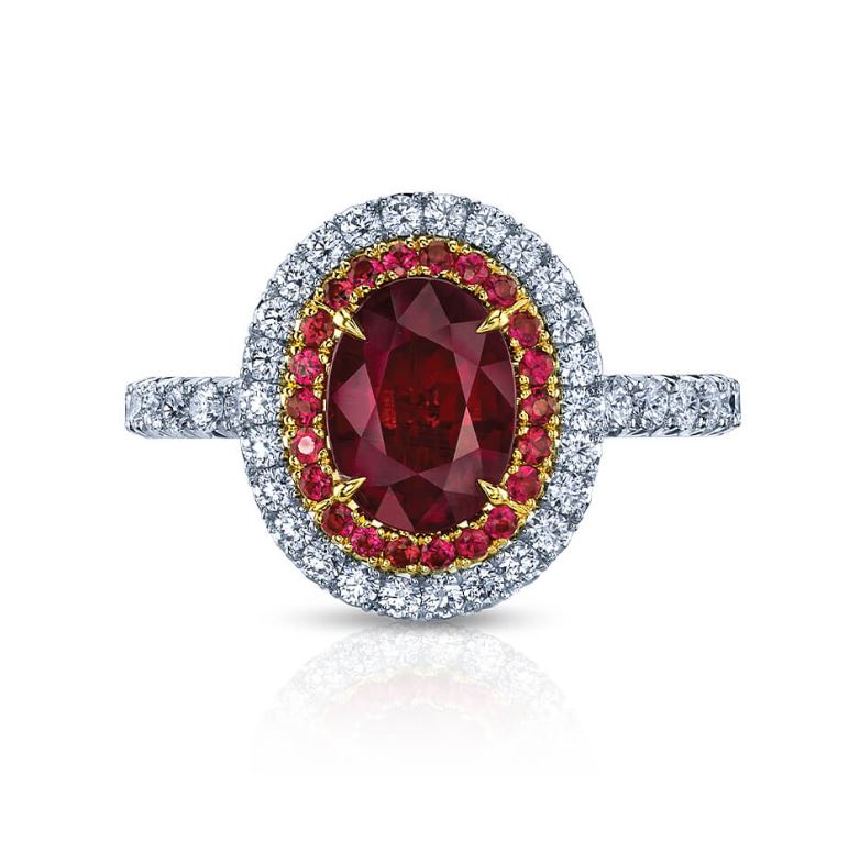 Ruby & Diamond Halo Engagement Ring in 925 Sterling Silver Promise Ring - July Birthstone - Proposal Ring For Her