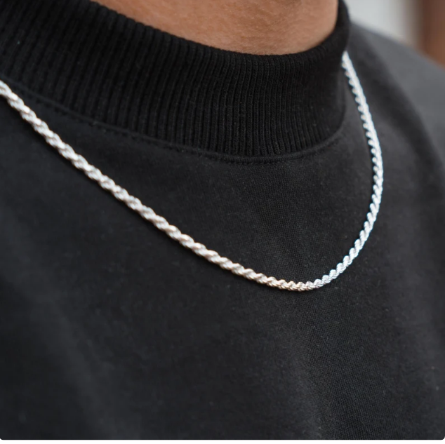 Silver Rope Chain Mens 2.5mm Rope Chain Necklace 925 Sterling Silver Chain For Men