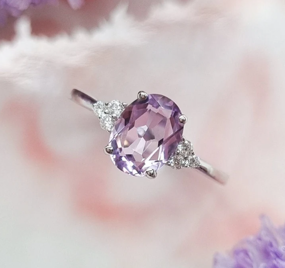 Sterling Silver Lavender Amethyst Ring - Engagement Promise Ring - Anniversary Birthday Gift For Mum