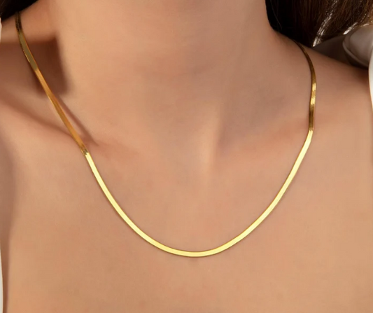 18K Gold Snake Chain Necklace - 925 Silver Herringbone Chain Necklace - Everyday Necklace for Women