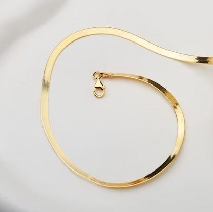 18K Gold Snake Chain Necklace - 925 Silver Herringbone Chain Necklace - Everyday Necklace for Women