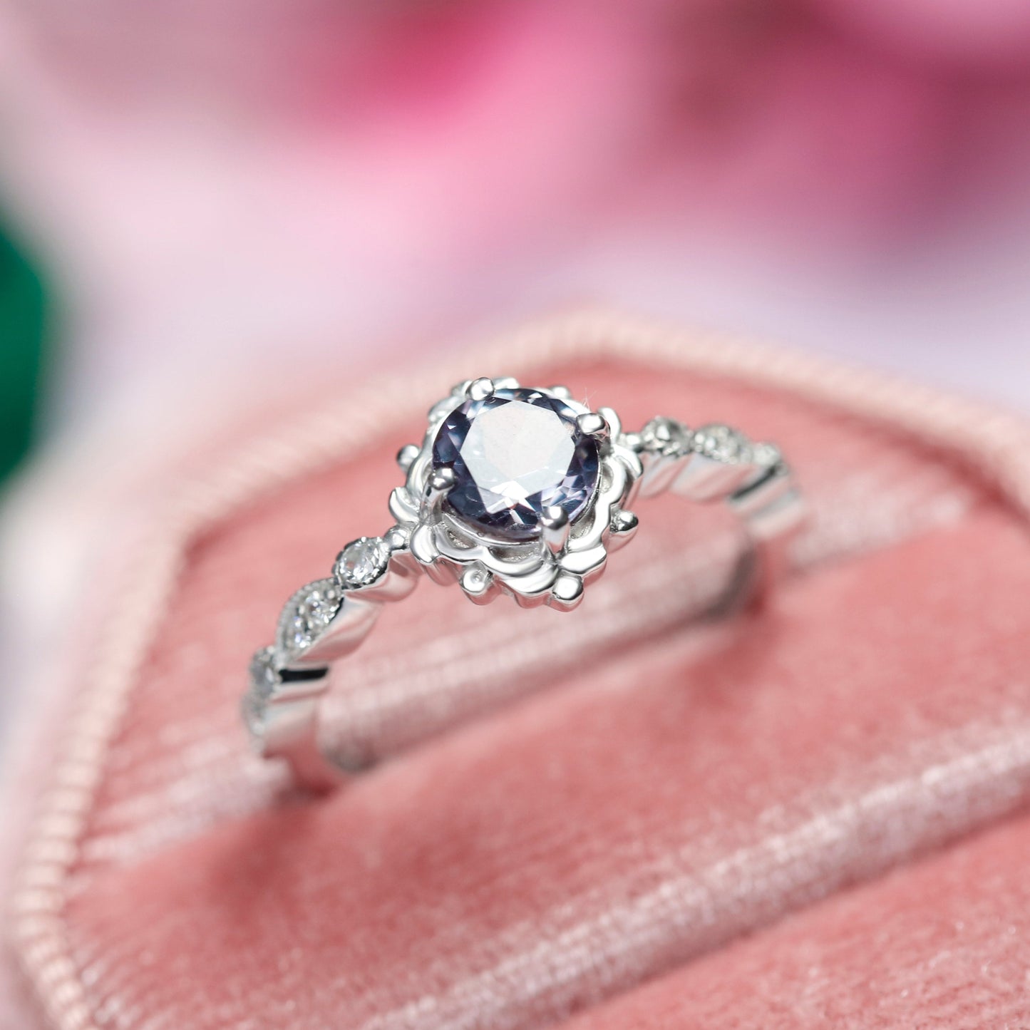 Alexandrite Engagement Ring For Women - June Birthstone Ring