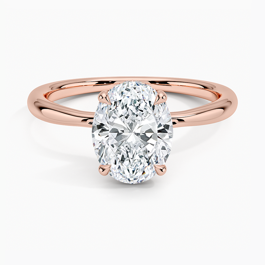 Oval Shaped Hidden Halo Diamond Engagement Ring in 14K Rose Gold Finish - Gift For Her