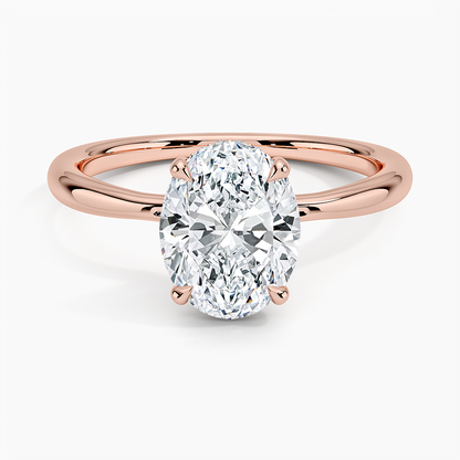 Oval Shaped Hidden Halo Diamond Engagement Ring in 14K Rose Gold Finish - Gift For Her