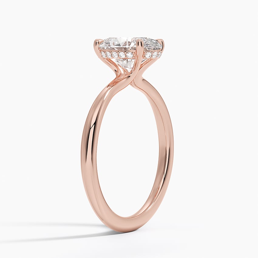 Oval Shaped Hidden Halo Diamond Engagement Ring in 14K Rose Gold Finish - Gift For Her