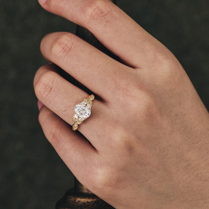 Crossed Leaf Diamond Engagement Ring in 18K Yellow Gold Vermeil Nature Inspired Leaf Ring