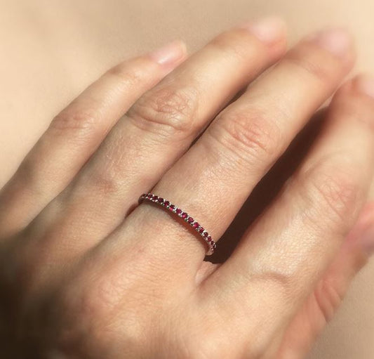 Ruby Half Eternity Ring in 925 Sterling Silver Ruby Wedding Band Gift For Her